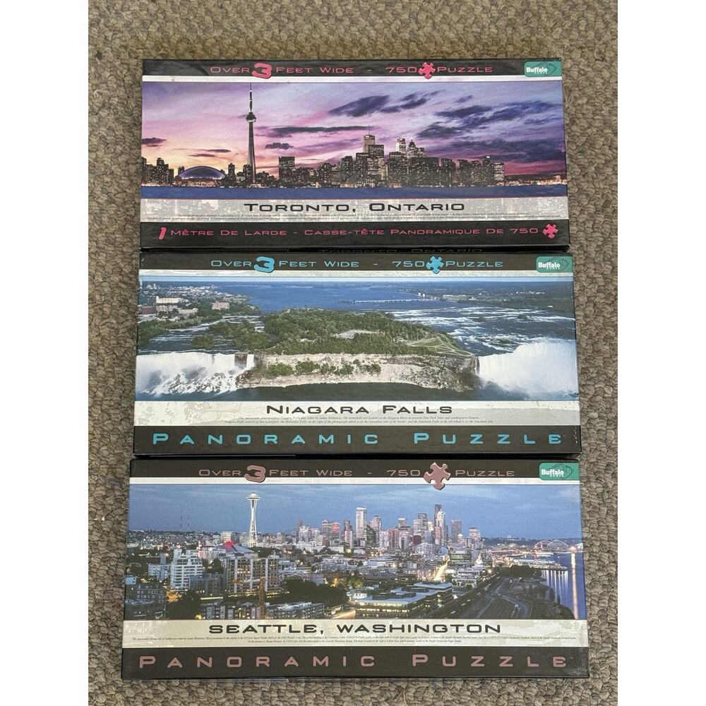 Buffalo‎ Lot of 3 Panoramic Puzzles 750 Piece Toronto, Seattle, & Niagara Falls